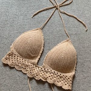 Crochet Bikini Top, Latte, S